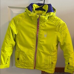 Spyder Kids Yellow and Purple Hooded Ski / Snowboard Jacket